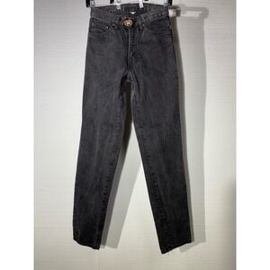 Vintage Guess High Waisted Tapered Leg Black Acid Wash Jeans Crown Patch Size 28